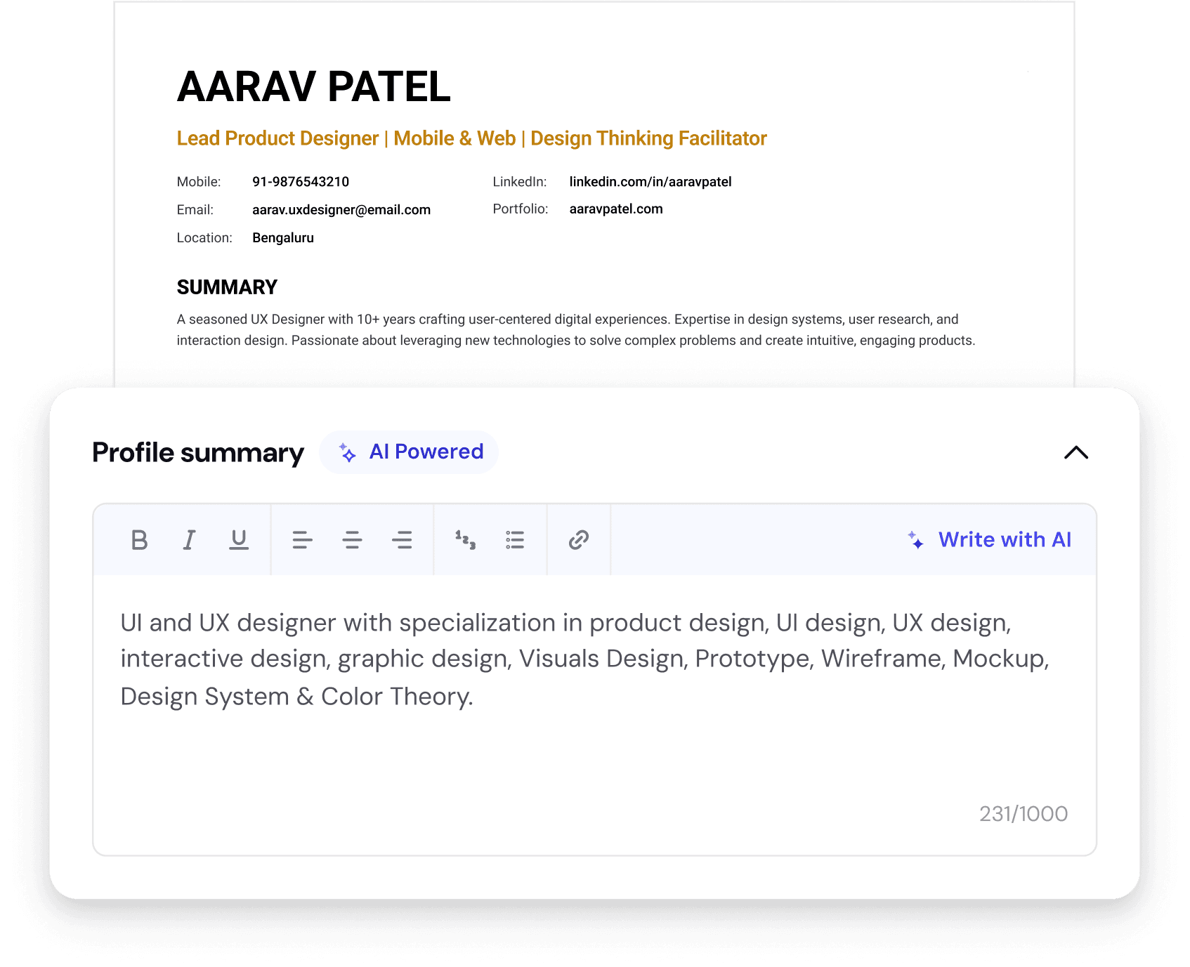 AI Resume Builder Interface